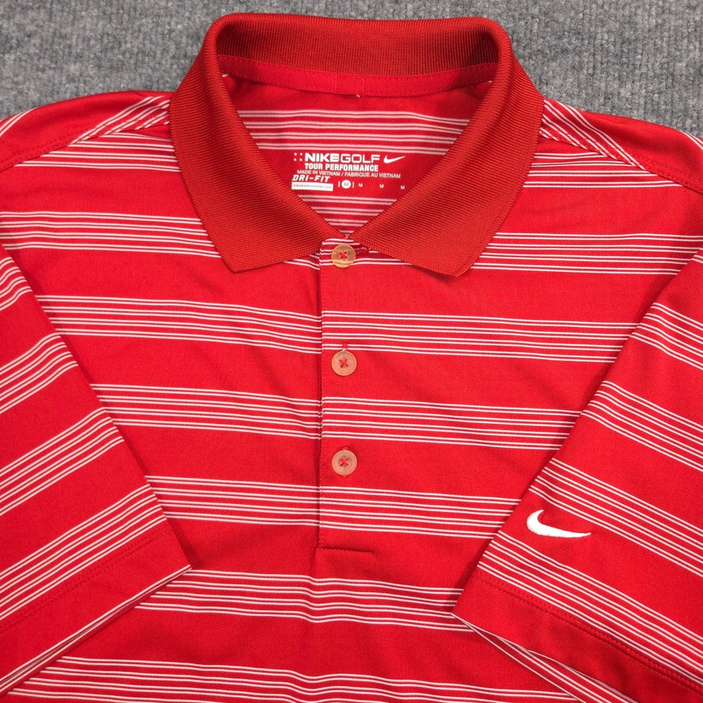 Nike Golf Tour Performance‎ Polo Shirt Mens M Red White Striped Dri-Fit Sport
